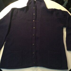 Catalina solid BLUEish/Purple Vertical pattern Ladies Knit Cardigan sweater MED